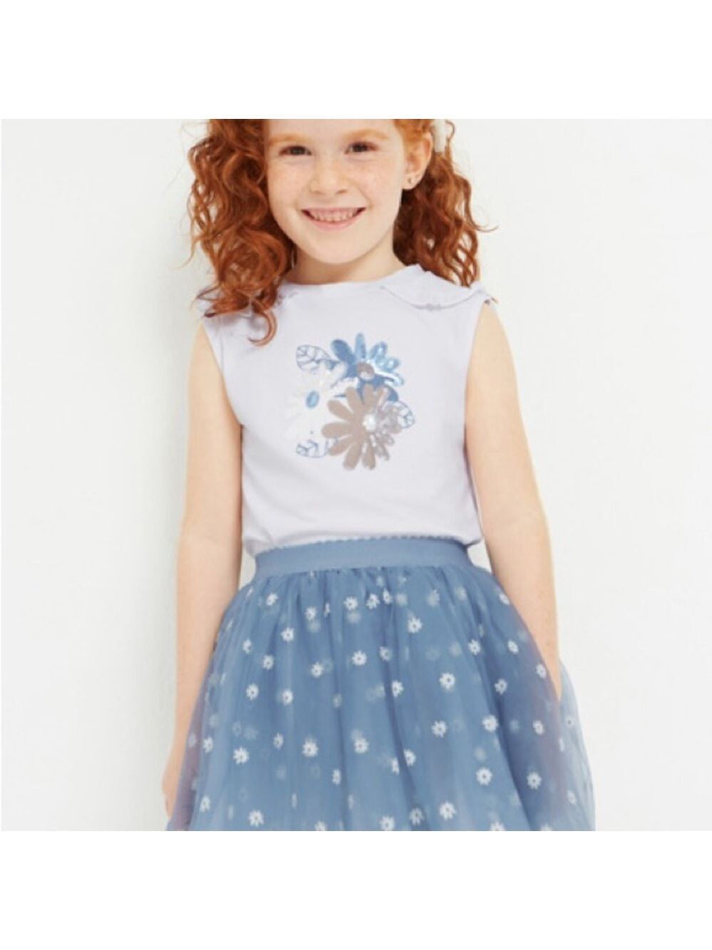 Size 6 Girls Mayoral Floral White and Blue Kids Set
